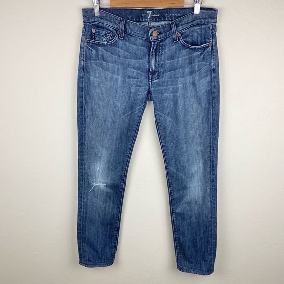 7 For All Mankind Roxanne High-Waist Lightly Distressed Ankle Skinny Jeans - Picture 1 of 7